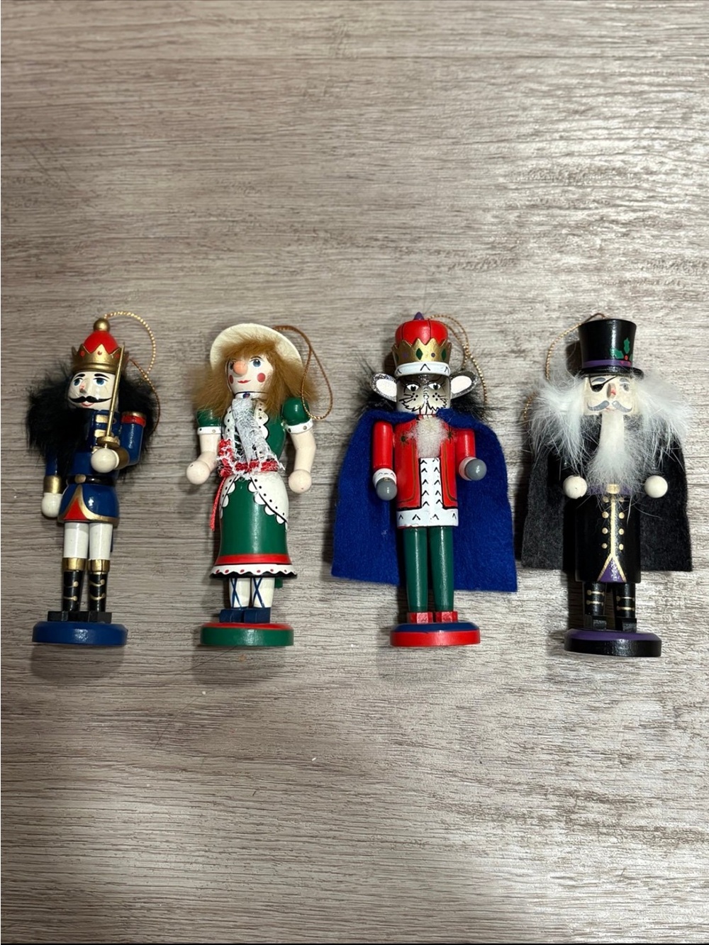 Vintage Wooden Nutcracker Christmas Ornament Set of 4 King Mouse Soldier Holiday